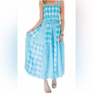 NWT Set Solid and Striped Phoebe Linen Top Maxi Skirt Painted Gingham Dominique
